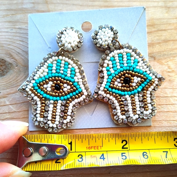 SOLD-Evil Eye Beaded earrings - Picture 3 of 4